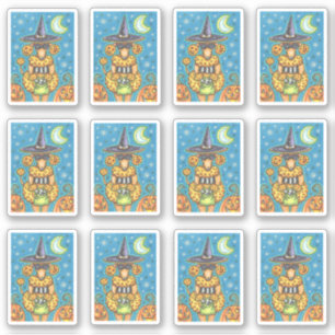 PEGATINA FUNNY PUMPKIN POODLE EN HALLOWEEN WITCH COSTUME