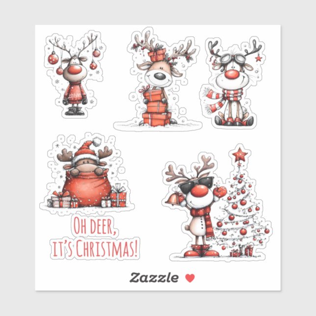 Pegatina Funny Reindeer Christmas Stickers – Oh Deer! (Hoja)