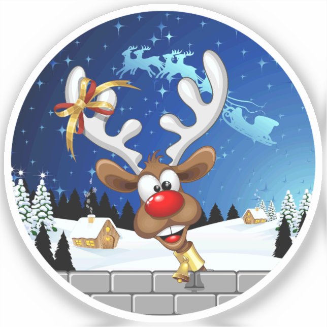 Pegatina Funny Reindeer Peeking Christmas Meme  (Anverso)