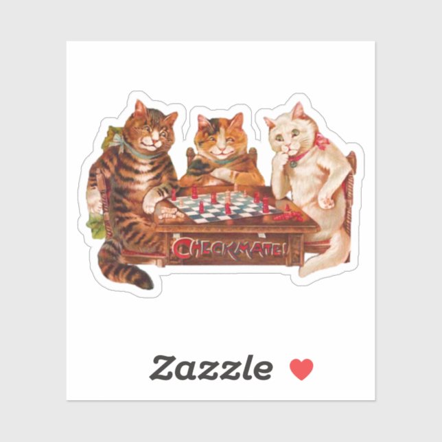 Pegatina Funny Retro Cats Checkmate jugando al ajedrez 1903 (Hoja)