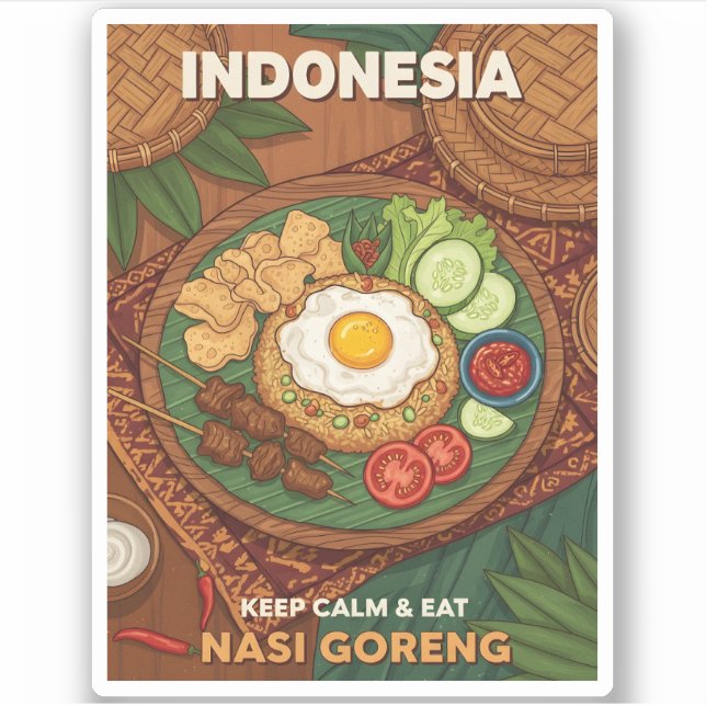 Pegatina Funny Retro Travel Indonesia Nasi Goreng Food (Anverso)