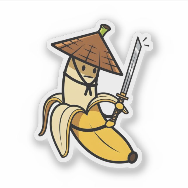 Pegatina Funny Samurai Banana Ronin Cartoon Illustration (Anverso)