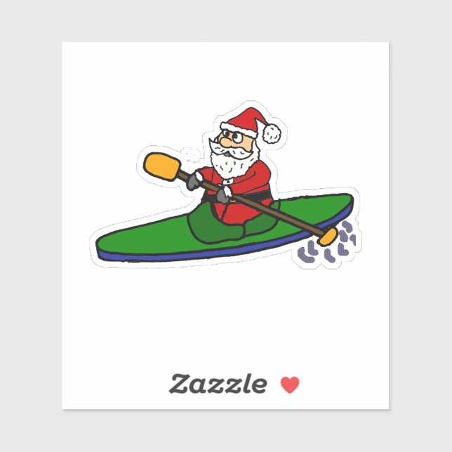 Pegatina Funny Santa Claus Kayaking Christmas Cartoon (Hoja)