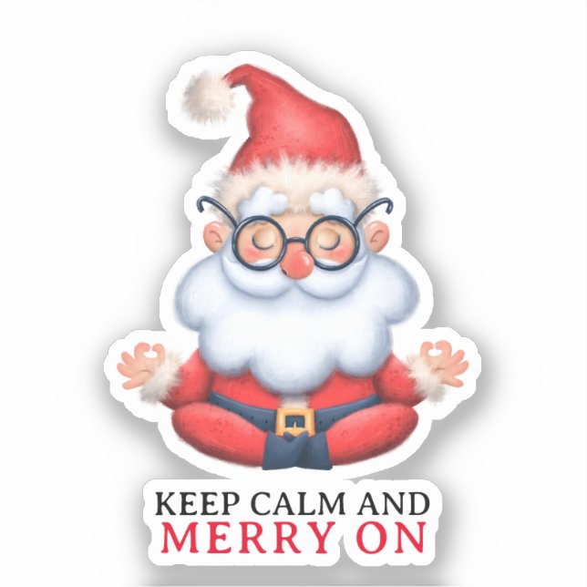 Pegatina Funny Santa Claus Meditate Mantiene La Calma Y Sig (Anverso)