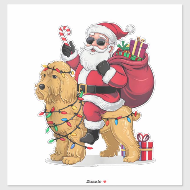 Pegatina Funny Santa Riding Goldendoodle Dog Navidades (Hoja)