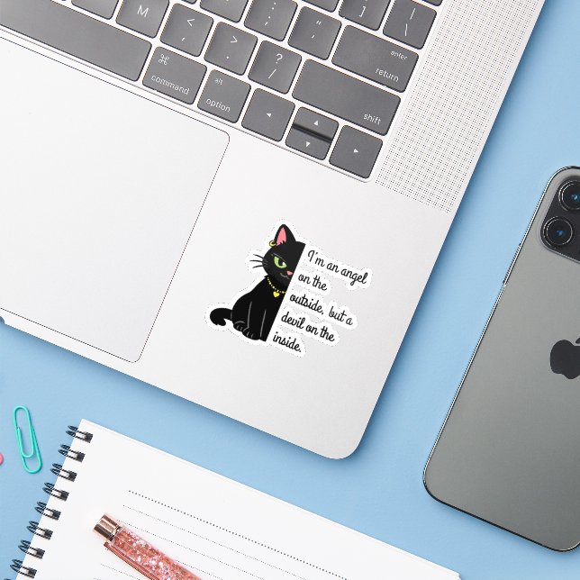 Pegatina funny sarcastic cat stickers (Ordenado portátil con iPhone)