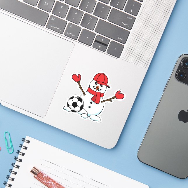 Pegatina Funny Snowman with Soccer Ball (Ordenado portátil con iPhone)
