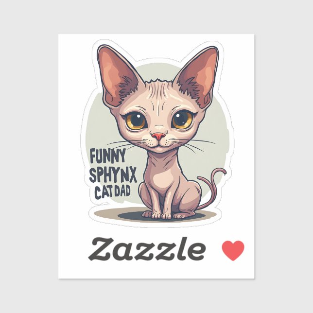 Pegatina Funny Sphynx Cat Dad Cartoon Art (Hoja)