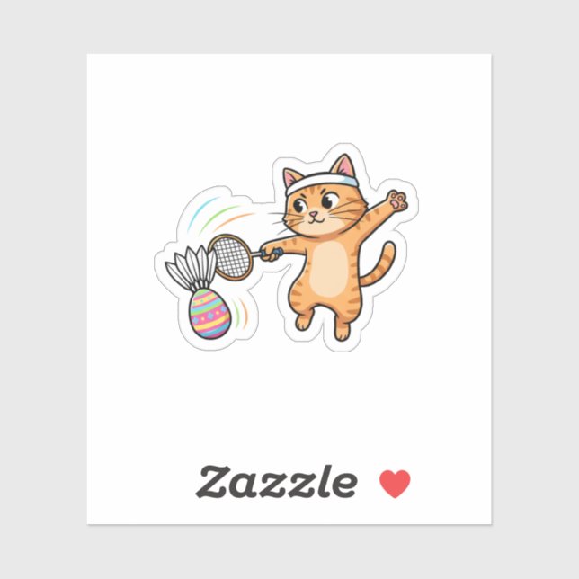 Pegatina Funny Sporty Cat Badminton Easter Egg Shuttlecock  (Hoja)