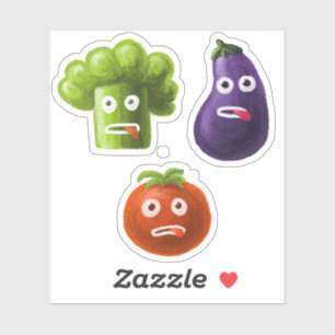 Pegatina Funny Veggie Friends Broccoli Tomate Eggplant