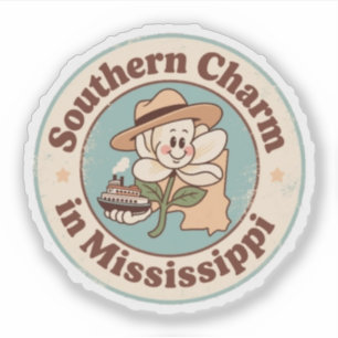 Pegatina Funny Vintage Mississippi Magnolia Gorra Steamboat