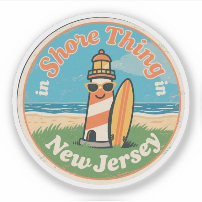 Pegatina Funny Vintage New Jersey Lighthouse Surf Retro (Anverso)