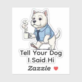 Pegatina Funny West Highland Whit Dog Business Suit Coffee 