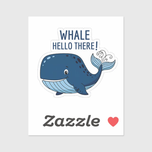 Pegatina Funny Whale Hello There Pun Cute Ocean Animal (Hoja)