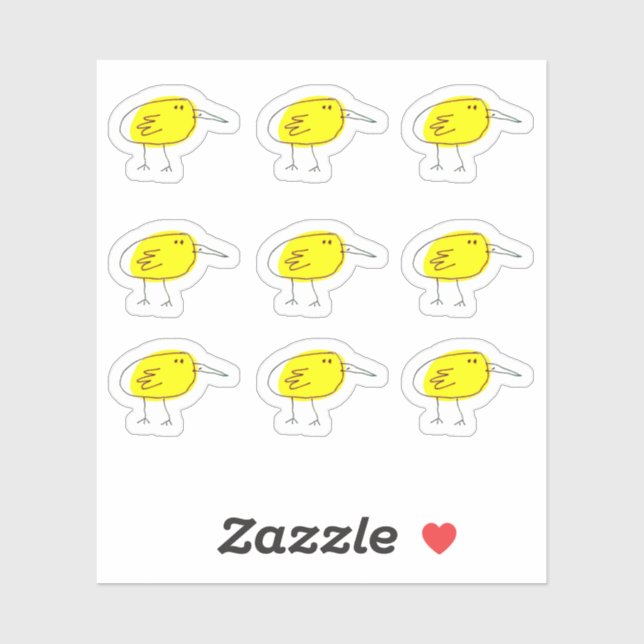 Pegatina Funny Yellow Bird Doodle Custom-Cut Vinyl Stickers (Hoja)