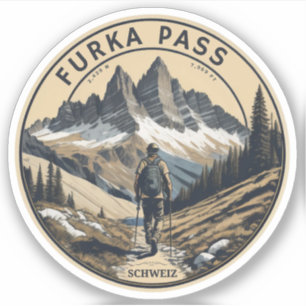 Pegatina furka pass travesía senderismo suiza ruta alpina