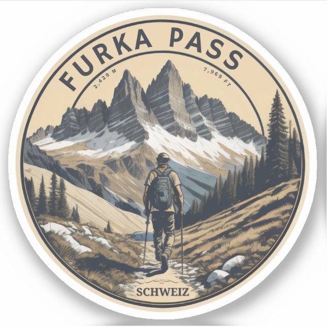 Pegatina furka pass travesía senderismo suiza ruta alpina (Anverso)
