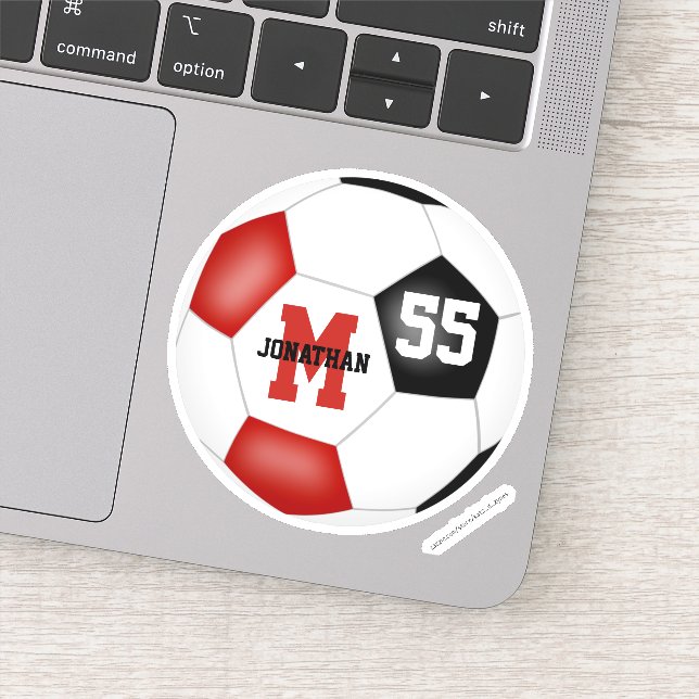 Pegatina Fútbol de equipo negro rojo para niños (Detalle)