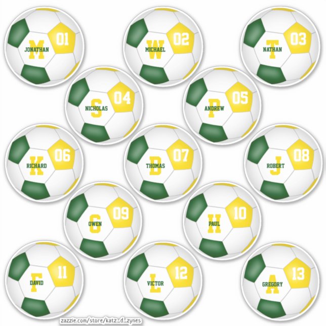 Pegatina fútbol de oro verde 13 personalizado individualmen (Anverso)