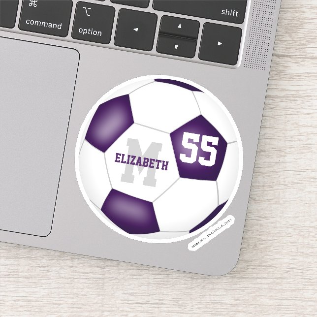 Pegatina fútbol personalizado de los chicas blancos púrpura (Detalle)