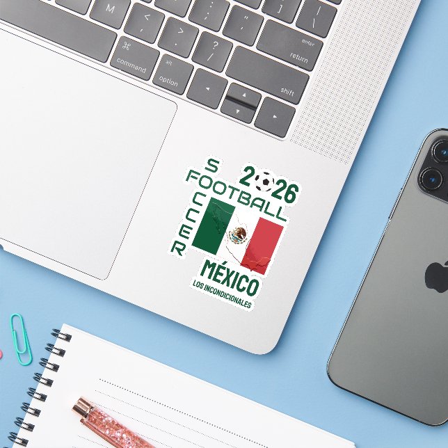 Pegatina Fútbol Personalizado MEXICO (Ordenado portátil con iPhone)