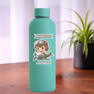 Pegatina Futuro Niño Piloto Avión Vintage Personalizado