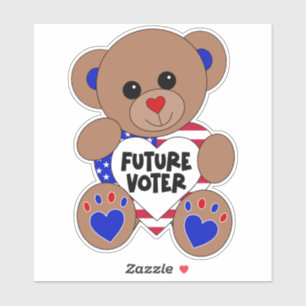 Pegatina Futuro votante Teddy Bear Niños votan las eleccion