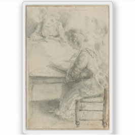 Pegatina Gabriel J. de St-Aubin: Tres jóvenes dibujando