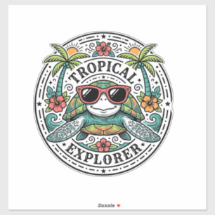 Pegatina Gafas de sol de tortuga marina tropical vintage gr