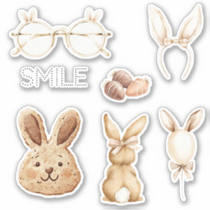 Pegatina Gafas sonrientes de orejas de conejo blancas y ros