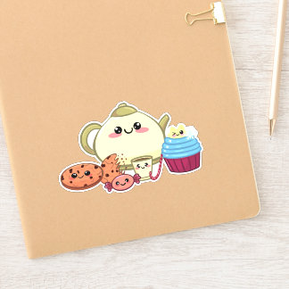 Pegatina galletas kawaii y tiempo de té caliente
