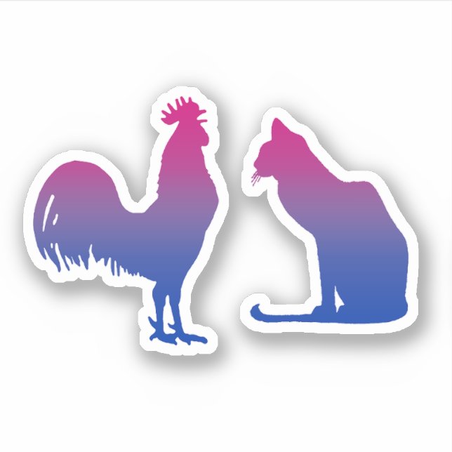 Pegatina Gallo bisexual y gatito (Anverso)