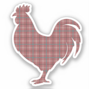 Pegatina  Gallo de Cuadros Rojos 