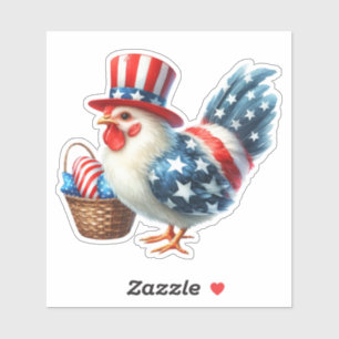 Pegatina Gallo Patriótico Adorable con Bandera Americana