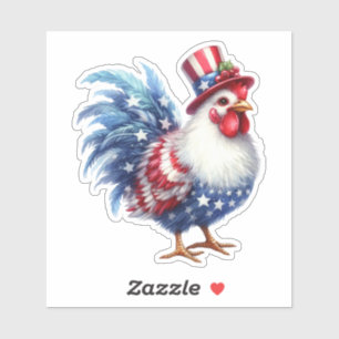 Pegatina Gallo Patriótico Adorable con Bandera Americana