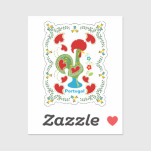 Pegatina Gallo portugués de suerte en verde