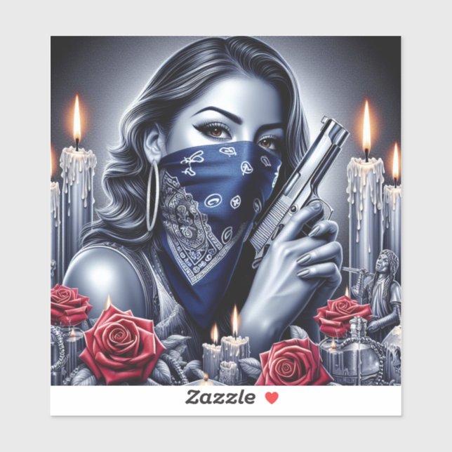 Pegatina Gangster Chica Hip Hop arte chicano Diseño (Hoja)