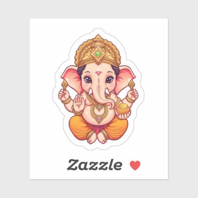 Pegatina Ganpati Bappa - Chibi Style Ganesha con (Hoja)