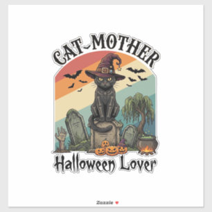 Pegatina Gata Madre Amante de Halloween Sombrero de Bruja N
