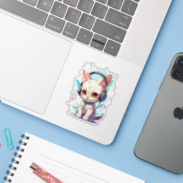 Pegatina Gatito Adorable con Auriculares Mágico