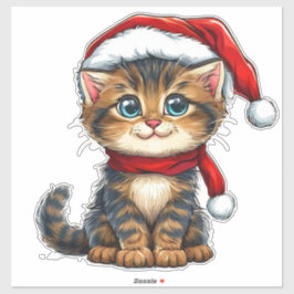 Pegatina Gatito adorable de Navidad con sombrero de Santa