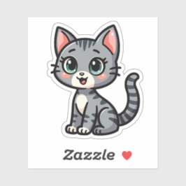 Pegatina Gatito Adorable de Tabby Gris – Estilo Pastel