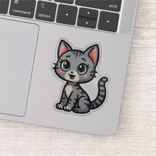 Pegatina Gatito Adorable de Tabby Gris – Estilo Pastel