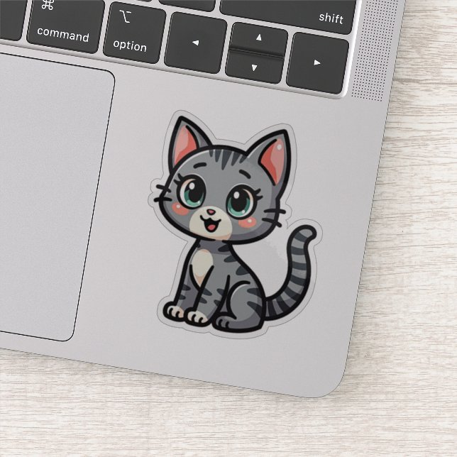 Pegatina Gatito Adorable de Tabby Gris – Estilo Pastel (Detalle)