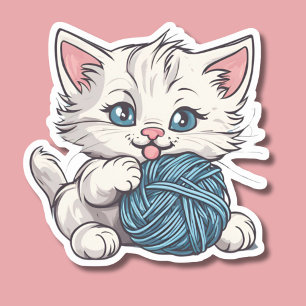 Pegatina Gatito blanco lindo con yarn impermeable