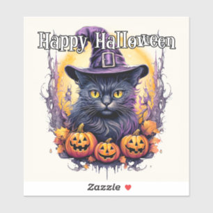 Pegatina Gatito Brujito   Feliz Halloween