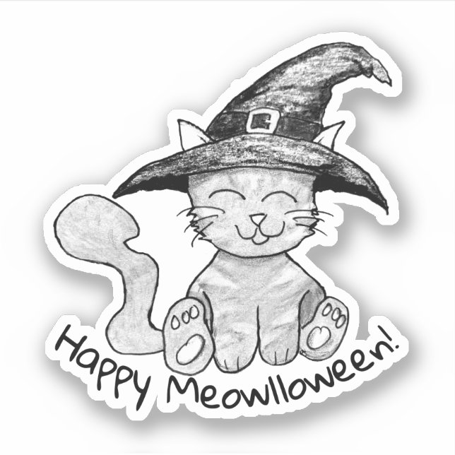 Pegatina Gatito Brujo Halloween (Anverso)