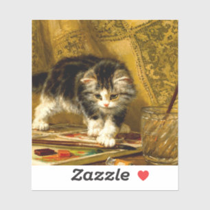 Pegatina Gatito con pintura y brochas