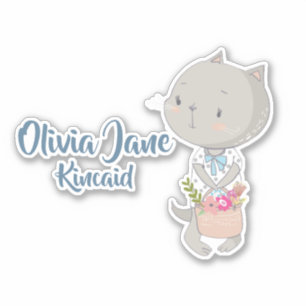 Pegatina Gatito Con Una Canasta De Flores