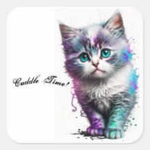 Pegatina Gatito Cuidadosamente De Ojos Azules, Art